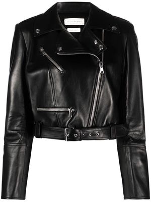 Alexander McQueen cropped leather biker jacket - Black