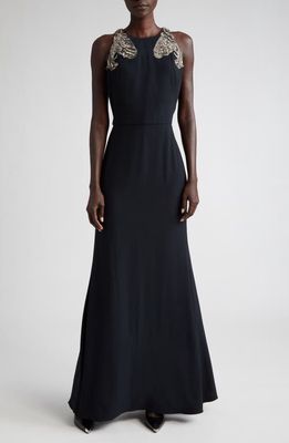 Alexander McQueen Crystal Embellished Sleeveless Trumpet Gown in Black