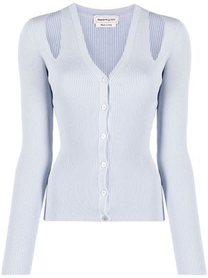 Alexander McQueen cut-out ribbed-knit cardigan - Blue