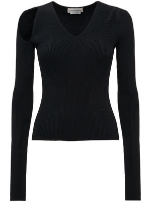 Alexander McQueen cut-out ribbed wool jumper - Black