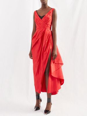 Alexander Mcqueen - Deconstructed Gathered Faille Gown - Womens - Red