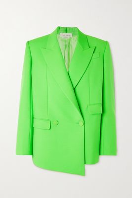 Alexander McQueen - Double-breasted Neon Grain De Poudre Wool And Mohair-blend Blazer - Green