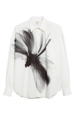 Alexander McQueen Dragonfly Print Long Sleeve Cotton Button-Up Shirt in White - Black
