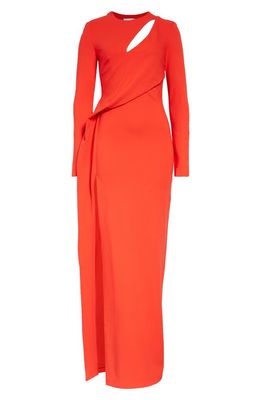 Alexander McQueen Drape Long Sleeve Cutout Cotton Gown in Lust Red