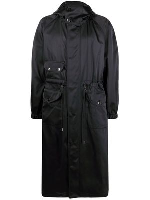 Alexander McQueen drawstring waist hooded coat - Black