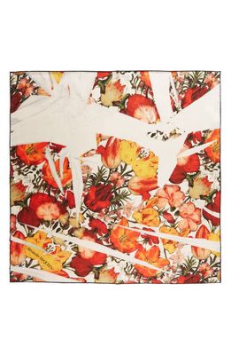 Alexander McQueen Dutch Floral Print Silk Square Scarf in Ivory/Red