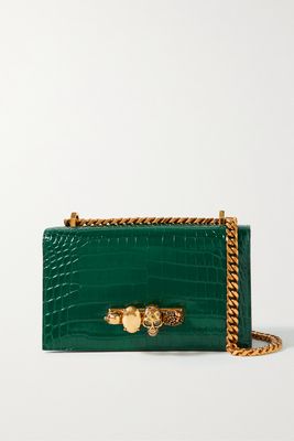 Alexander McQueen - Embellished Croc-effect Leather Shoulder Bag - Green