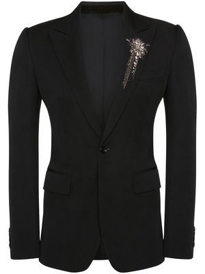 Alexander McQueen embellished-lapel tailored suit jacket - Black