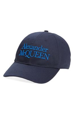 Alexander McQueen Embroidered Baseball Cap in 4168-Navy/Blue