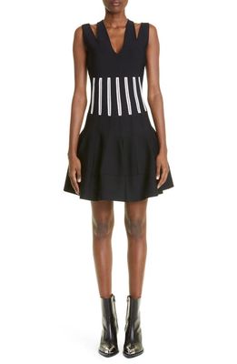 Alexander McQueen Embroidered Corset Fit & Flare Minidress in Black/White