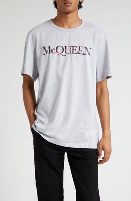 Alexander McQueen Embroidered Logo Graphic T-Shirt in Light Pale Grey/Mix