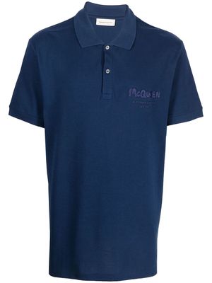 Alexander McQueen embroidered-logo polo shirt - Blue