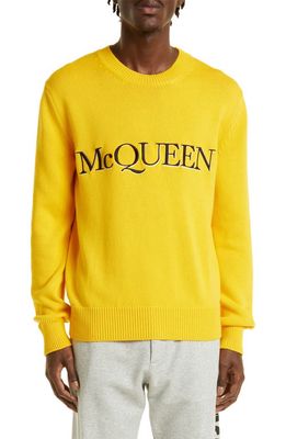 Alexander McQueen Embroidered McQueen Logo Sweater in Pop Yellow/Black/White