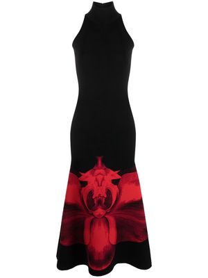 Alexander McQueen Ethereal Orchid-jacquard maxi dress - Black