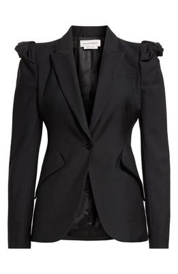 Alexander McQueen Exaggerated Shoulder Wool Blazer in Black