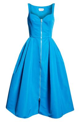 Alexander McQueen Exposed Zip Sleeveless Faille Corset Dress in Lapis Blue