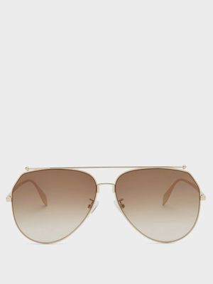 Alexander Mcqueen Eyewear - Aviator Round Metal Sunglasses - Womens - Brown Multi