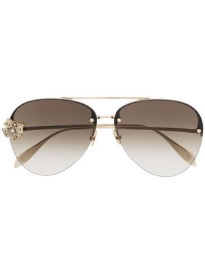 Alexander McQueen Eyewear Butterfly Jewelled pilot-frame sunglasses - Gold
