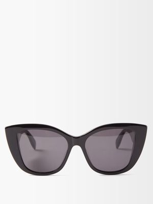 Alexander Mcqueen Eyewear - Graffiti-logo Cat-eye Acetate Sunglasses - Womens - Black