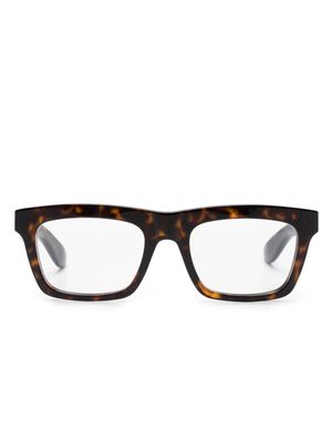 Alexander McQueen Eyewear logo-engraved rectangle-frame glasses - Brown