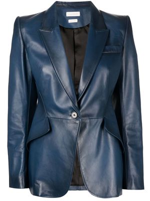 Alexander McQueen fitted leather blazer - Blue