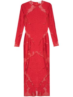 Alexander McQueen floral-appliqué silk maxi dress - Red