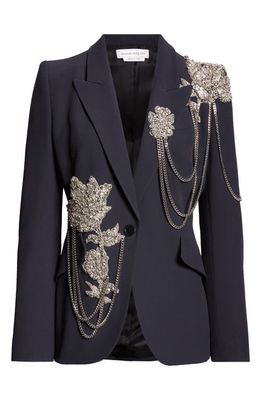 Alexander McQueen Floral Chain Single Breasted Blazer in Black
