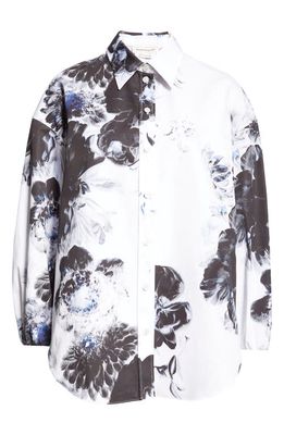 Alexander McQueen Floral Cocoon Sleeve Button-Up Shirt in Ink