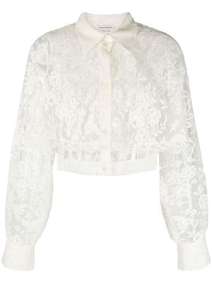 Alexander McQueen floral-lace silk shirt - Neutrals