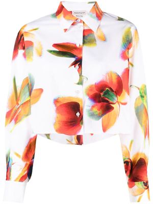 Alexander McQueen floral-print cropped shirt - White