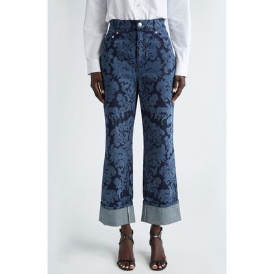 Alexander McQueen Floral Print Denim Jeans in Dark Cold Wash