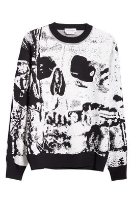 Alexander McQueen Fold Skull Jacquard Crewneck Sweater in Ivory/Black