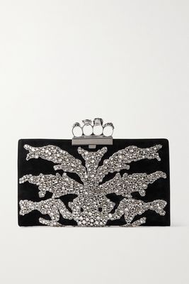 Alexander McQueen - Four Ring Embellished Suede Clutch - Black