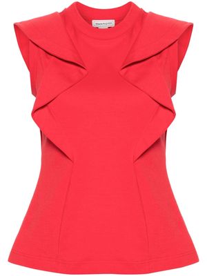 Alexander McQueen frilled-detail cotton top - Red