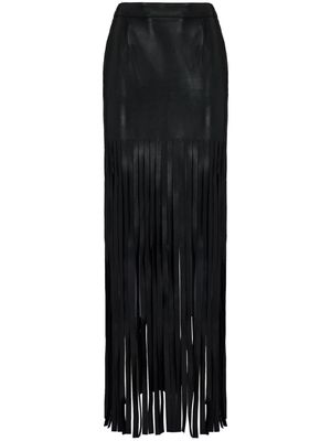 Alexander McQueen fringed leather maxi skirt - Black