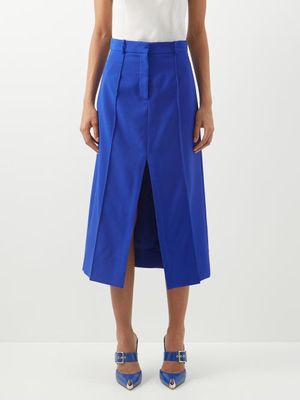 Alexander Mcqueen - Front-slit Wool Suit Skirt - Womens - Blue