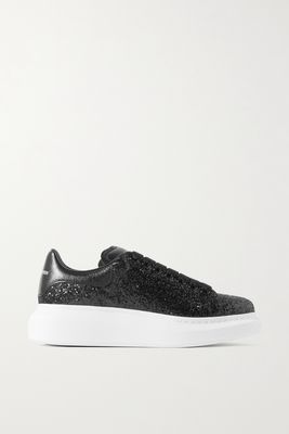 Alexander McQueen - Glittered Leather Exaggerated-sole Sneakers - Black