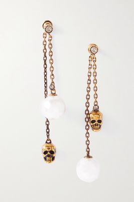 Alexander McQueen - Gold-tone, Crystal And Faux Pearl Earrings - one size
