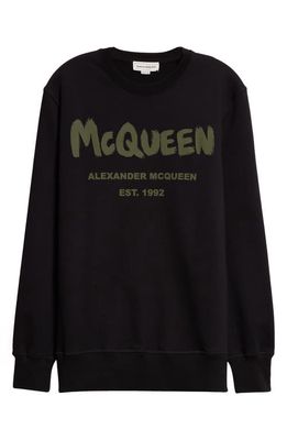 Alexander McQueen Graffiti Logo Cotton Graphic Sweatshirt in Black/Khaki