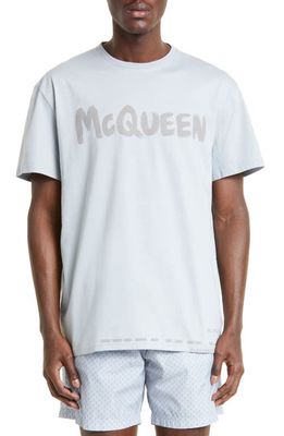 Alexander McQueen Graffiti Logo Cotton Graphic Tee in Dove Grey/Mix