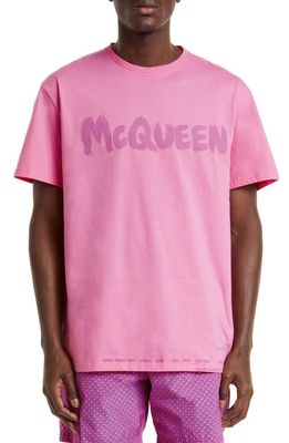 Alexander McQueen Graffiti Logo Cotton Graphic Tee in Sugar Pink