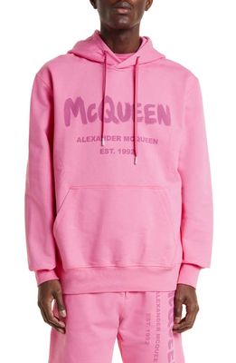 Alexander McQueen Graffiti Logo Cotton Hoodie in Sugar Pink