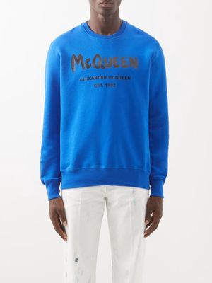 Alexander Mcqueen - Graffiti-logo Cotton-jersey Sweatshirt - Mens - Black Blue