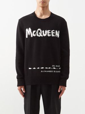 Alexander Mcqueen - Graffiti-logo Cotton Sweater - Mens - Black Cream