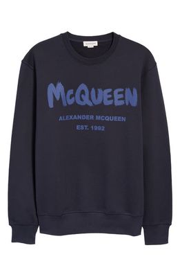 Alexander McQueen Graffiti Logo Cotton Sweatshirt in Navy/Cobalt
