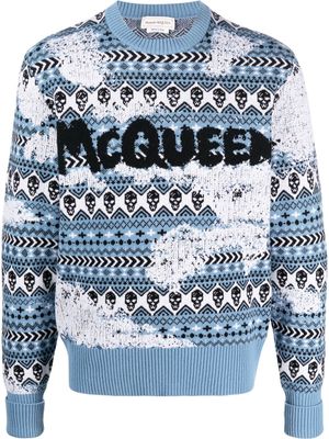 Alexander McQueen graffiti-logo Fair Isle knit jumper - Blue