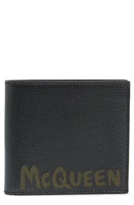 Alexander McQueen Graffiti Logo Leather Bifold Wallet in Black/Khaki
