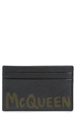 Alexander McQueen Graffiti Logo Leather Card Holder in Black/Khaki