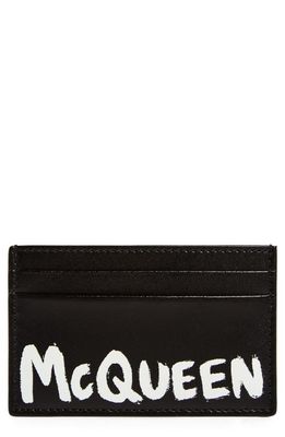 Alexander McQueen Graffiti Logo Leather Card Holder in Black/White