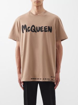 Alexander Mcqueen - Graffiti Logo-print Cotton-jersey T-shirt - Mens - Beige Multi